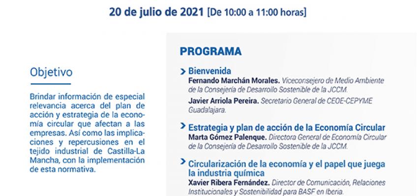El departamento de Medio Ambiente de CEOE-CEPYME Guadalajara celebrar� un webinar sobre la econom�a circular en la empresa