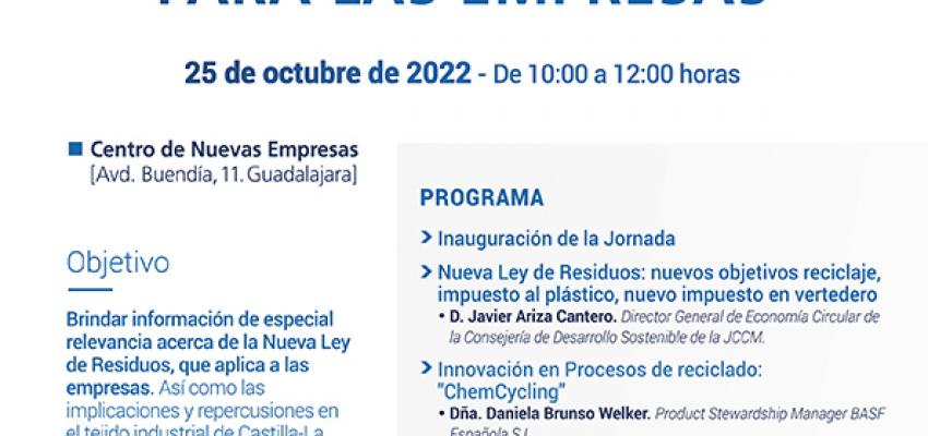 El departamento de Medio Ambiente de CEOE-CEPYME Guadalajara celebrar� una jornada basada en la nueva ley de residuos