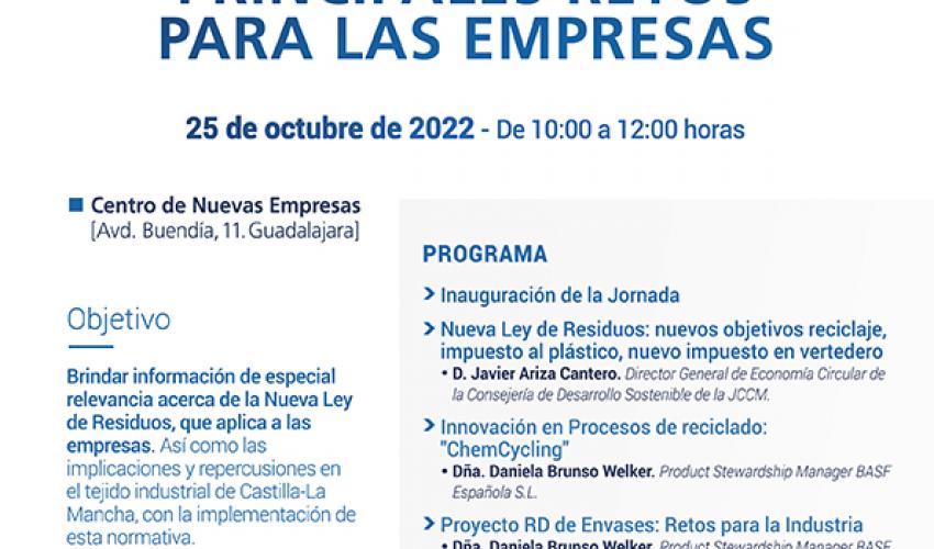 El departamento de Medio Ambiente de CEOE-CEPYME Guadalajara celebrar� una jornada basada en la nueva ley de residuos