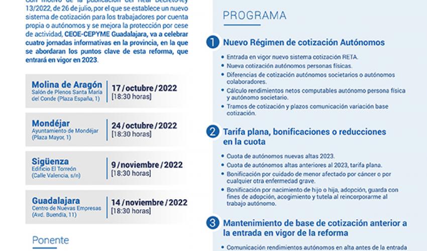 CEOE-CEPYME Guadalajara organiza 4 jornadas informativas dirigidas a aut�nomos sobre la reforma del RETA