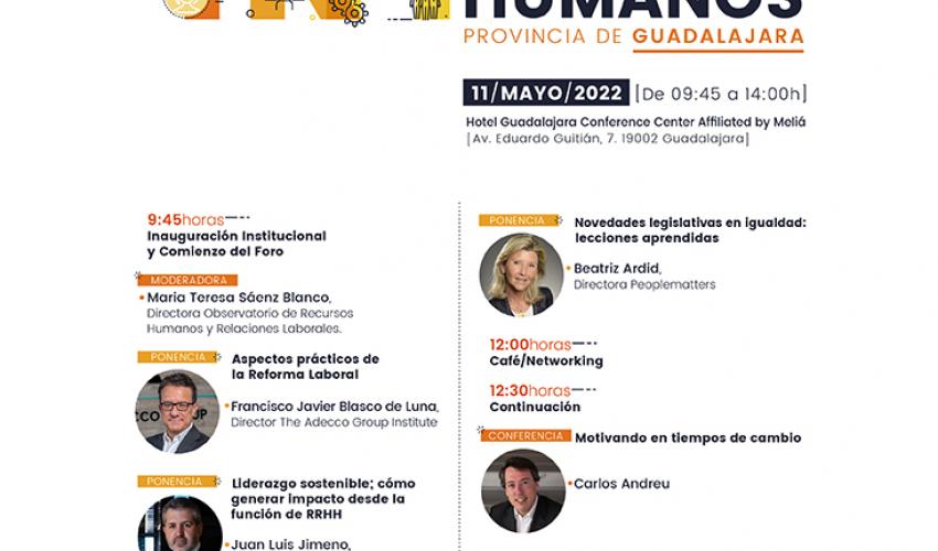 El 16� foro de Recursos Humanos de la provincia de Guadalajara tendr� lugar el 11 de mayo recuperando su presencialidad