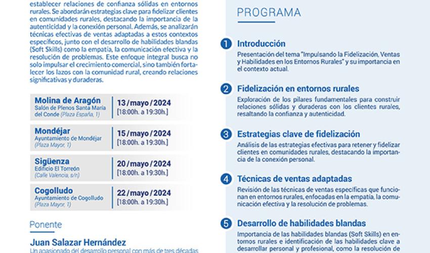CEOE-CEPYME Guadalajara organiza un ciclo de jornadas formativas tituladas impulsando la fidelizaci�n, ventas y habilidades en los entornos rurales