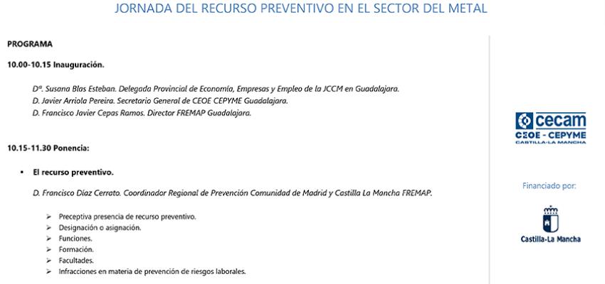CEOE-CEPYME Guadalajara organiza una jornada de PRL sobre el recurso preventivo en el sector del metal