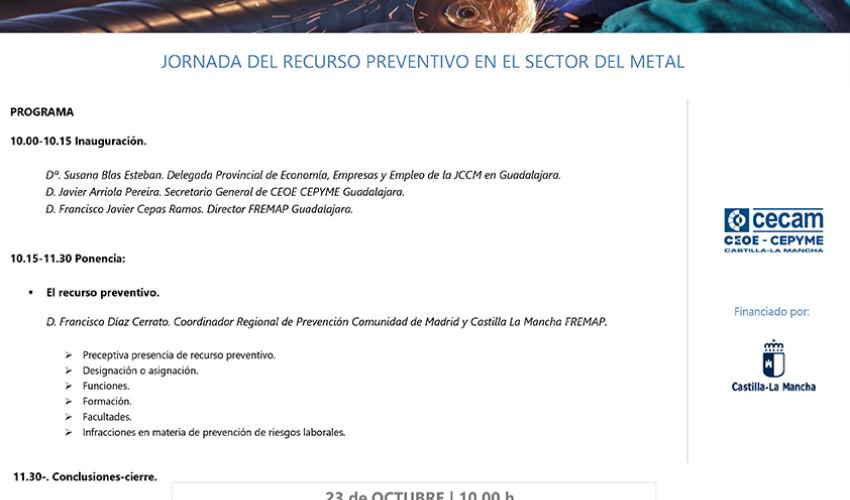 CEOE-CEPYME Guadalajara organiza una jornada de PRL sobre el recurso preventivo en el sector del metal