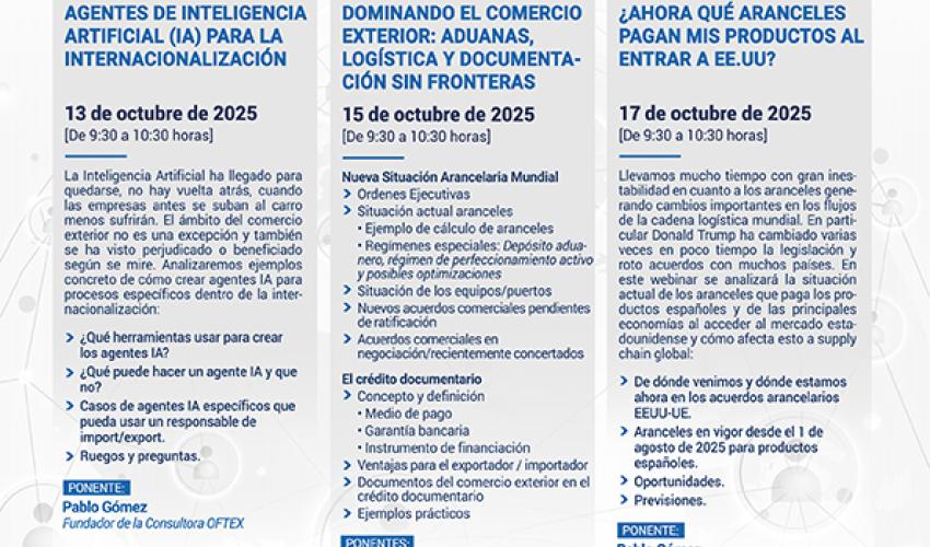 Durante el mes de octubre tendr�n lugar tres nuevas jornadas virtuales de comercio exterior organizadas por CEOE-CEPYME Guadalajara