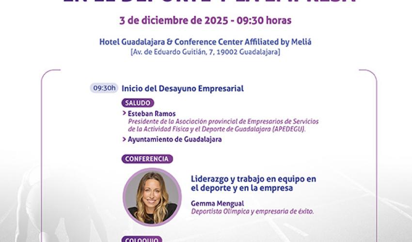 Gemma Mengual protagonista del desayuno deportivo empresarial de APEDEGU, CEOE-CEPYME Guadalajara y el Ayuntamiento de Guadalajara
