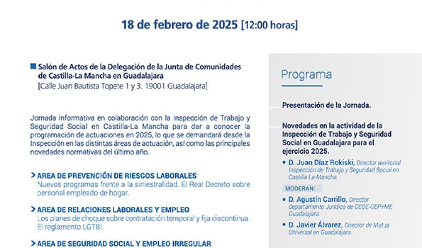 CEOE-CEPYME Guadalajara organiza una jornada sobre la programaci�n de la inspecci�n de trabajo para el a�o 2025