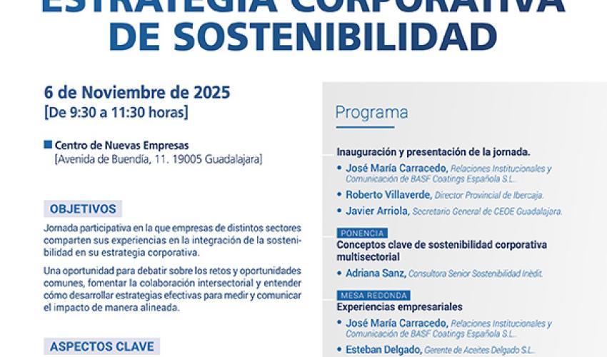 CEOE-CEPYME Guadalajara organiza una jornada multisectorial sobre la estrategia corporativa de sostenibilidad