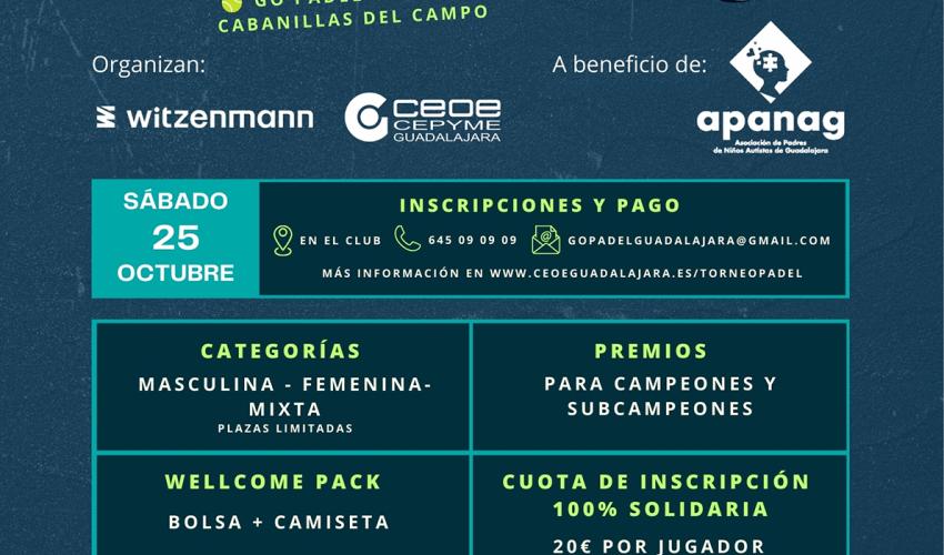 El torneo de p�del solidario de Witzenmann y CEOE-CEPYME Guadalajara a beneficio de APANAG tendr� lugar el pr�ximo 25 de octubre