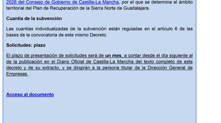 La Federaci�n provincial de Turismo y Hosteler�a de Guadalajara, integrada en CEOE-CEPYME Guadalajara informa de las ayudas para empresas afectadas por el incendio de la Sierra Norte
