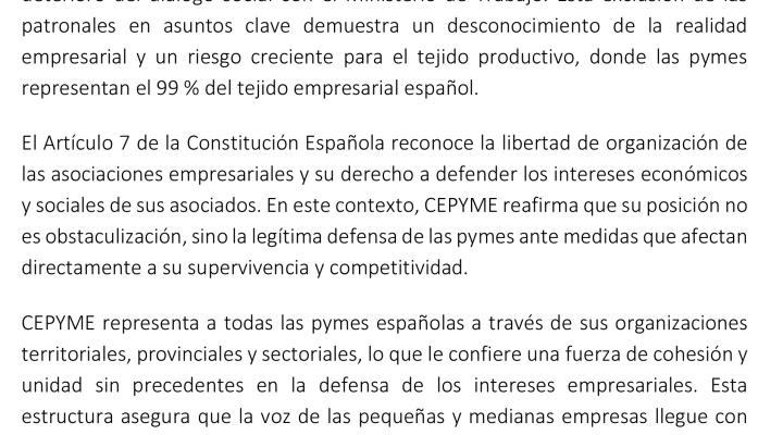 Comunicado de prensa de CEPYME