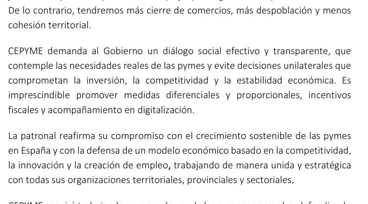 Comunicado de prensa de CEPYME