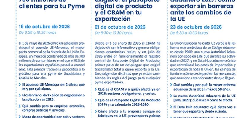 Durante el mes de octubre tendr�n lugar tres nuevas jornadas virtuales de comercio exterior organizadas por CEOE-CEPYME Guadalajara