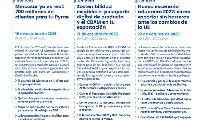 Durante el mes de octubre tendr�n lugar tres nuevas jornadas virtuales de comercio exterior organizadas por CEOE-CEPYME Guadalajara