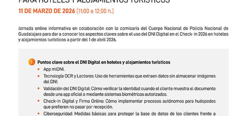 DNI digital y la obligatoriedad del check-in 2026, nueva jornada on line organizada por la Federaci�n provincial de Turismo y Hosteler�a de Guadalajara 