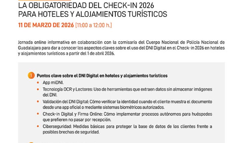 DNI digital y la obligatoriedad del check-in 2026, nueva jornada on line organizada por la Federaci�n provincial de Turismo y Hosteler�a de Guadalajara 