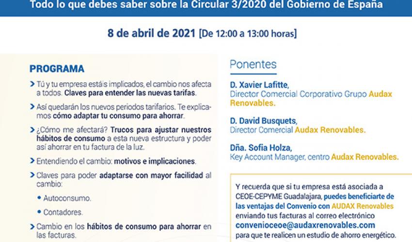 CEOE-CEPYME Guadalajara organiza un webinar donde desvelar� las claves de las nuevas tarifas de luz y c�mo las empresas pueden ahorrar en sus costes energ�ticos