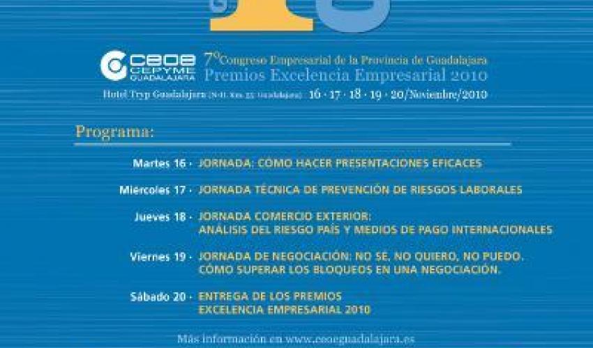 El martes 16 de noviembre comienza el 7� Congreso Empresarial de CEOE-CEPYME Guadalajara