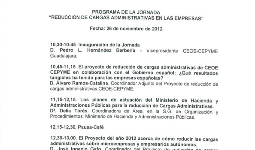 CEOE-CEPYME Guadalajara celebrar� el 26 de noviembre una jornada sobre la reducci�n de cargas administrativas en la empresa