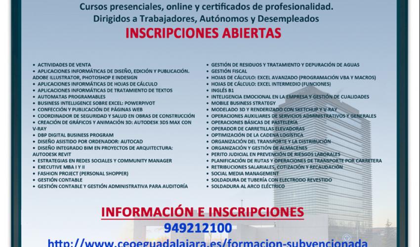 41 nuevos cursos conforman la programaci�n gratuita de CEOE-CEPYME Guadalajara para 2019