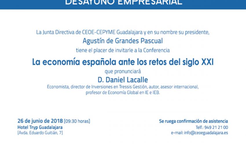 El prestigioso economista, Daniel Lacalle, ser� el invitado en el desayuno empresarial de CEOE-CEPYME Guadalajara