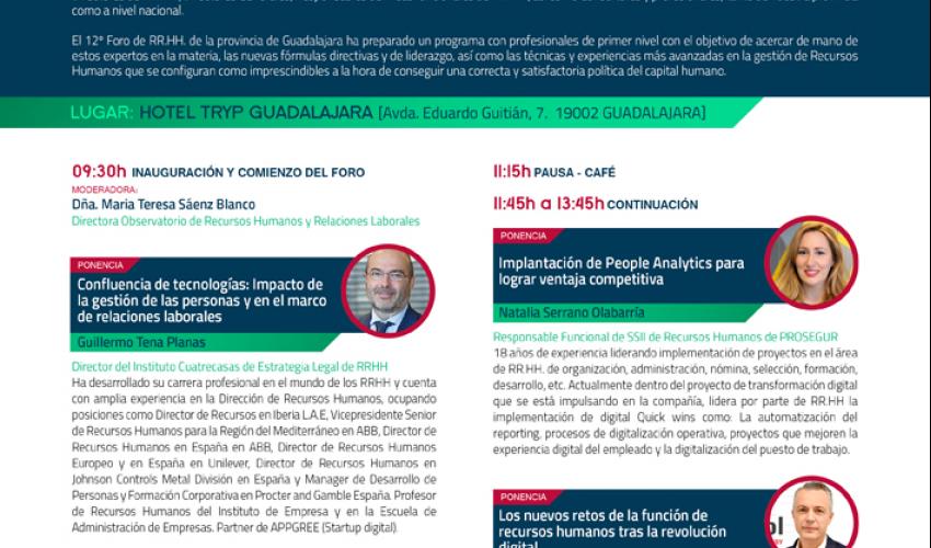 El 12� foro de Recursos Humanos de la provincia de Guadalajara tendr� lugar el 24 de abril