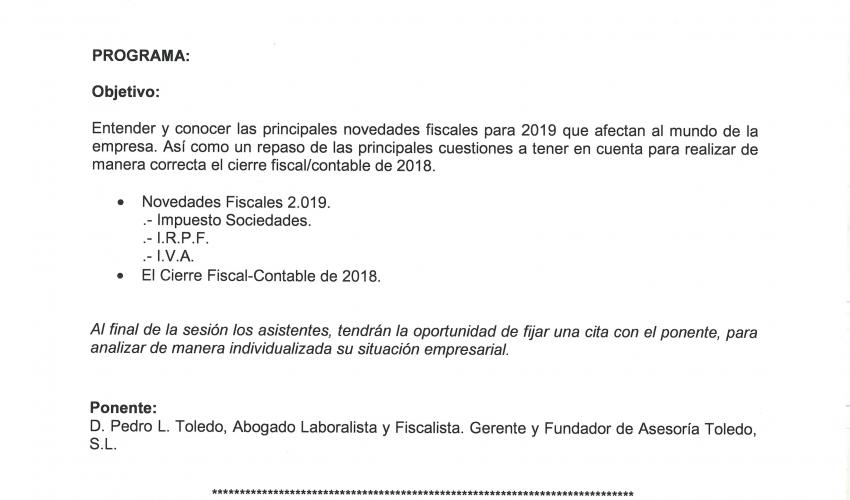 CEOE-CEPYME Guadalajara desarrollar� una jornada sobre las novedades fiscales para 2019 y el cierre fiscal/contable 2018 