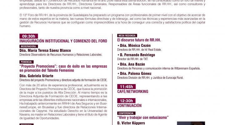 El 13� Foro de Recursos Humanos de la provincia de Guadalajara tendr� lugar el 9 de abril 